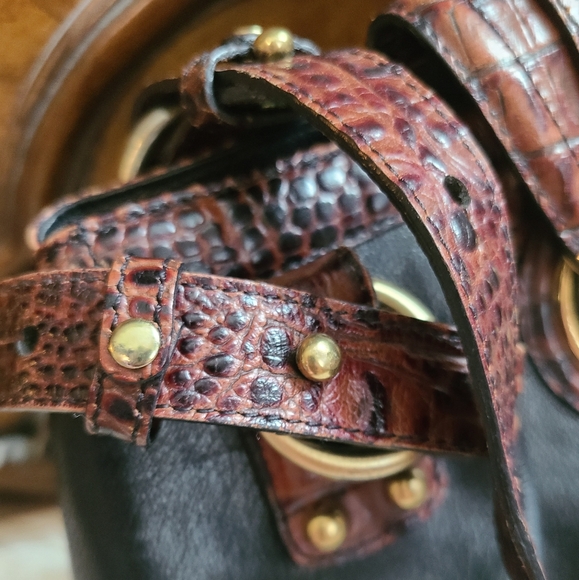 Brahmin Vintage Black & Brown Croc & Tuscan Leather Shoulder Bag - Picture 3 of 16